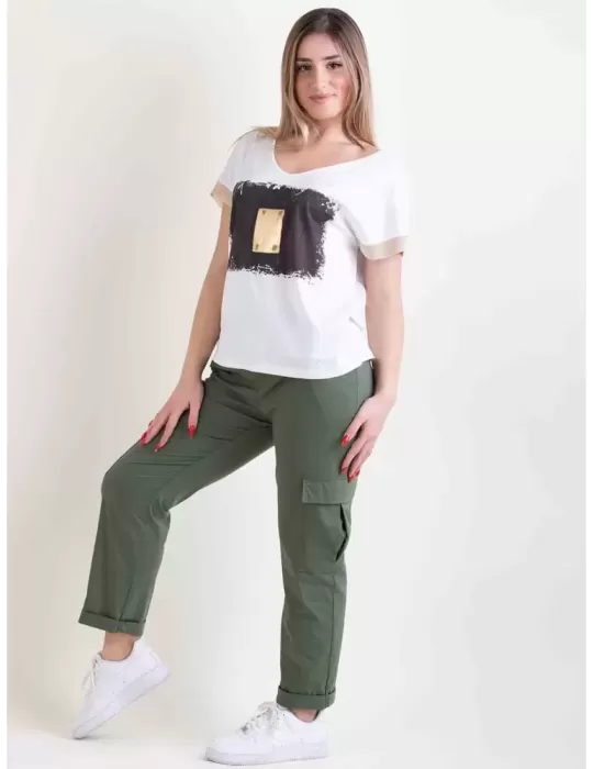 Frida Madè white cotton t-shirt golden profiles