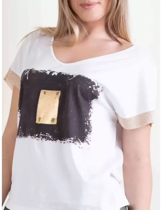Frida Madè white cotton t-shirt golden profiles