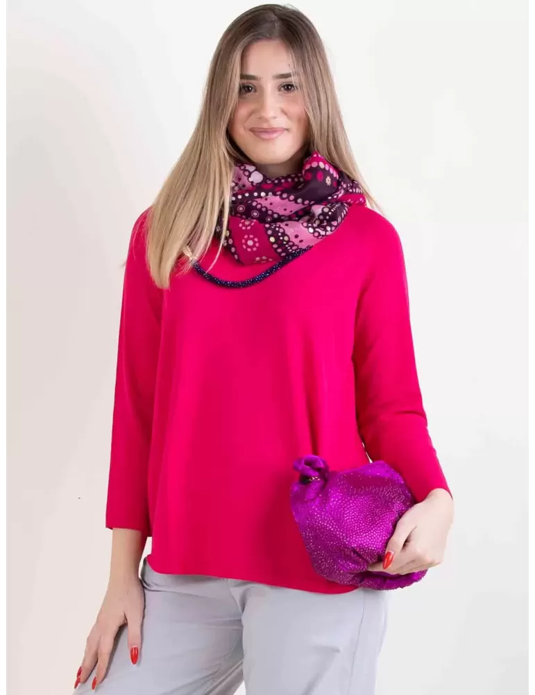 Volpato Italian knitwear | Fuchsia pullover silk sweater plus size