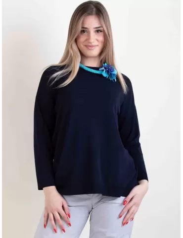 Volpato Italian knitwear | Dark blue pullover cotton sweater plus size