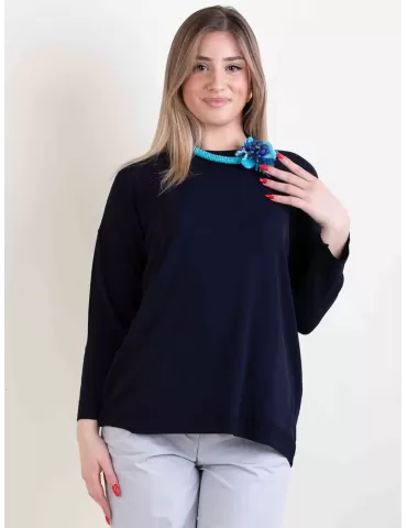 Volpato Italy dark blue viscose pullover sweater with pockets 2