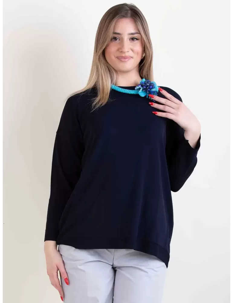 Volpato Italian knitwear | Dark blue pullover cotton sweater plus size