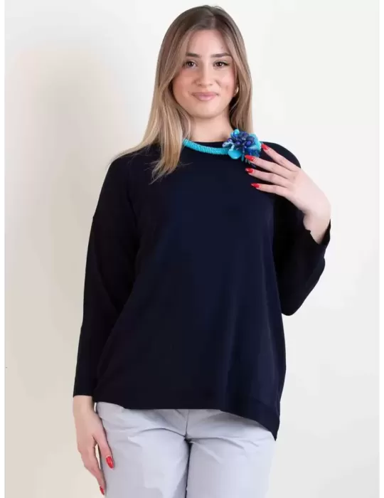 Volpato Italian knitwear | Dark blue pullover cotton sweater plus size