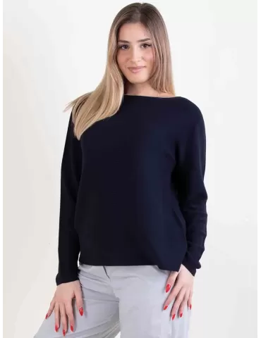 Volpato Italian knitwear | Dark blue pullover cotton sweater plus size