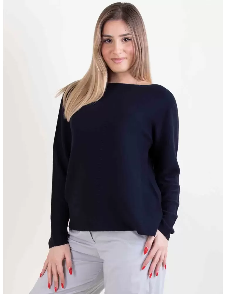 Volpato Italian knitwear | Dark blue pullover cotton sweater plus size Volpato Italian knitwear | Dark blue pullover cotton sweater plus size