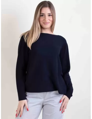 Volpato Italian knitwear | Dark blue pullover cotton sweater plus size 2
