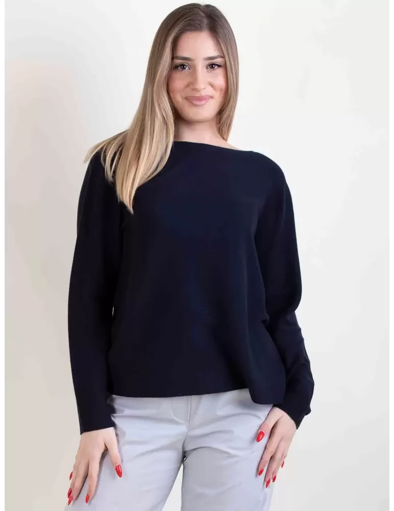 Volpato maglieria | Pullover blu in puro cotone maglia artigianale