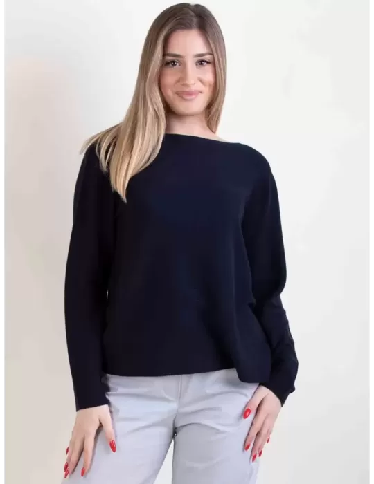 Volpato maglieria | Pullover blu in puro cotone maglia artigianale
