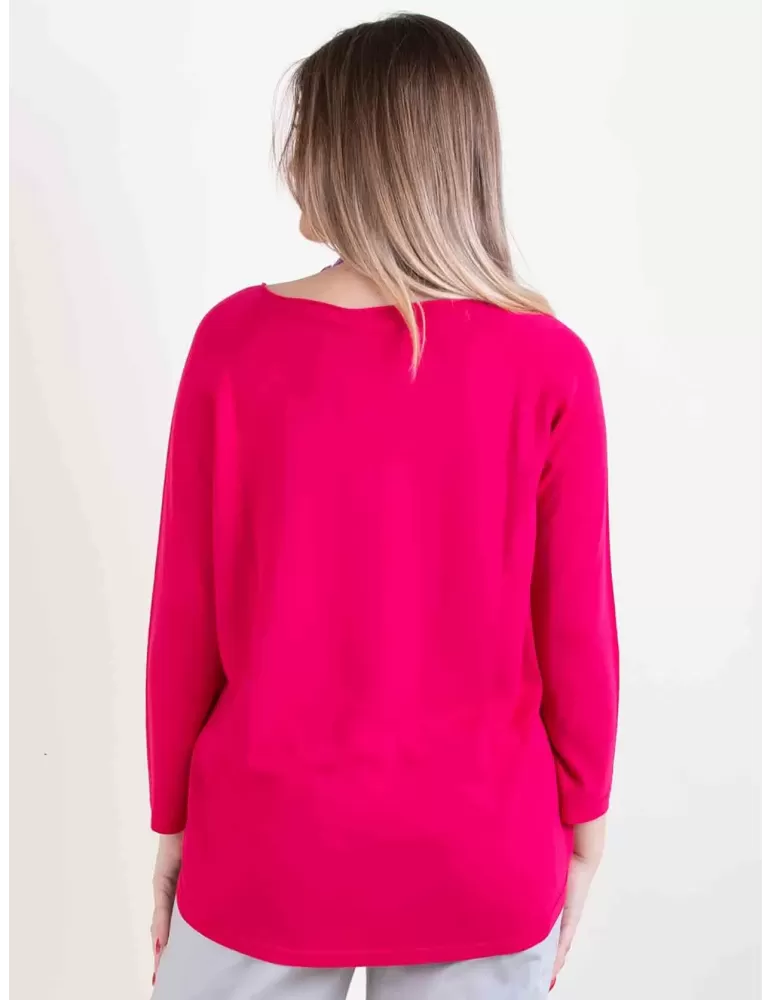 Volpato Italian knitwear | Fuchsia pullover silk sweater plus size