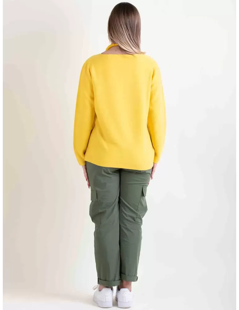 Volpato maglieria | Pullover giallo in puro cotone maglia artigianale