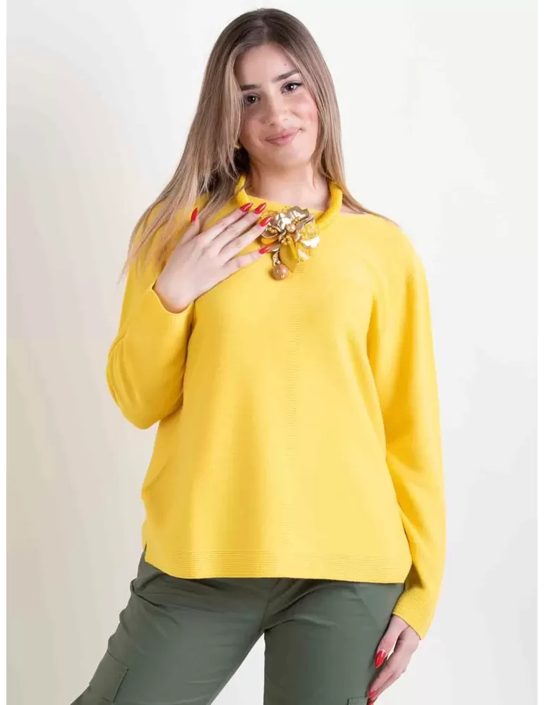 Volpato maglieria | Pullover giallo in puro cotone maglia artigianale