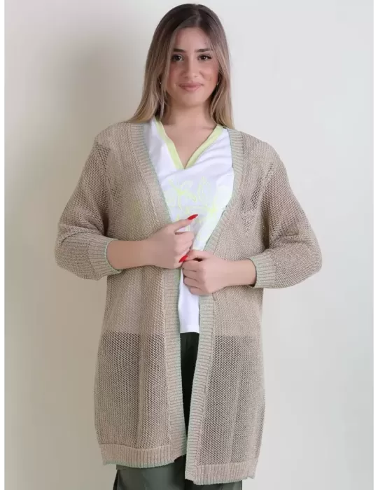 WNT Collection | Cardigan lungo aperto in filo dorato lurex tg 44 e 48