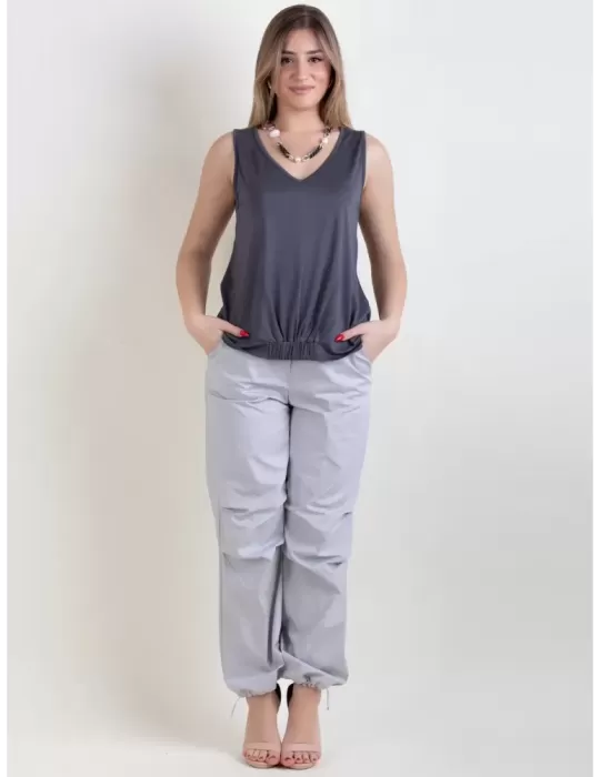 Canotta grigia con elastico e drappeggio | WNT Collection