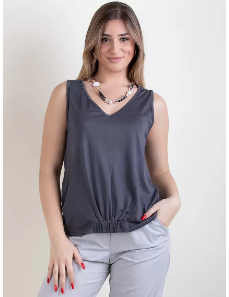 Canotta grigia con elastico e drappeggio | WNT Collection Canotta grigia con elastico e drappeggio | WNT Collection