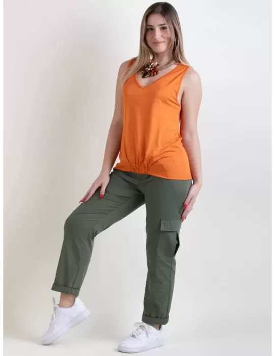 WNT Collection plain orange viscose tank top