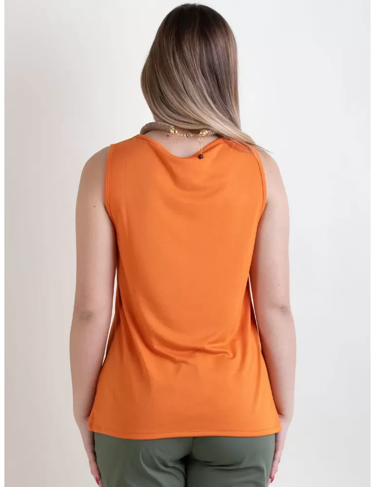 Canotta arancione con elastico e drappeggio | WNT Collection