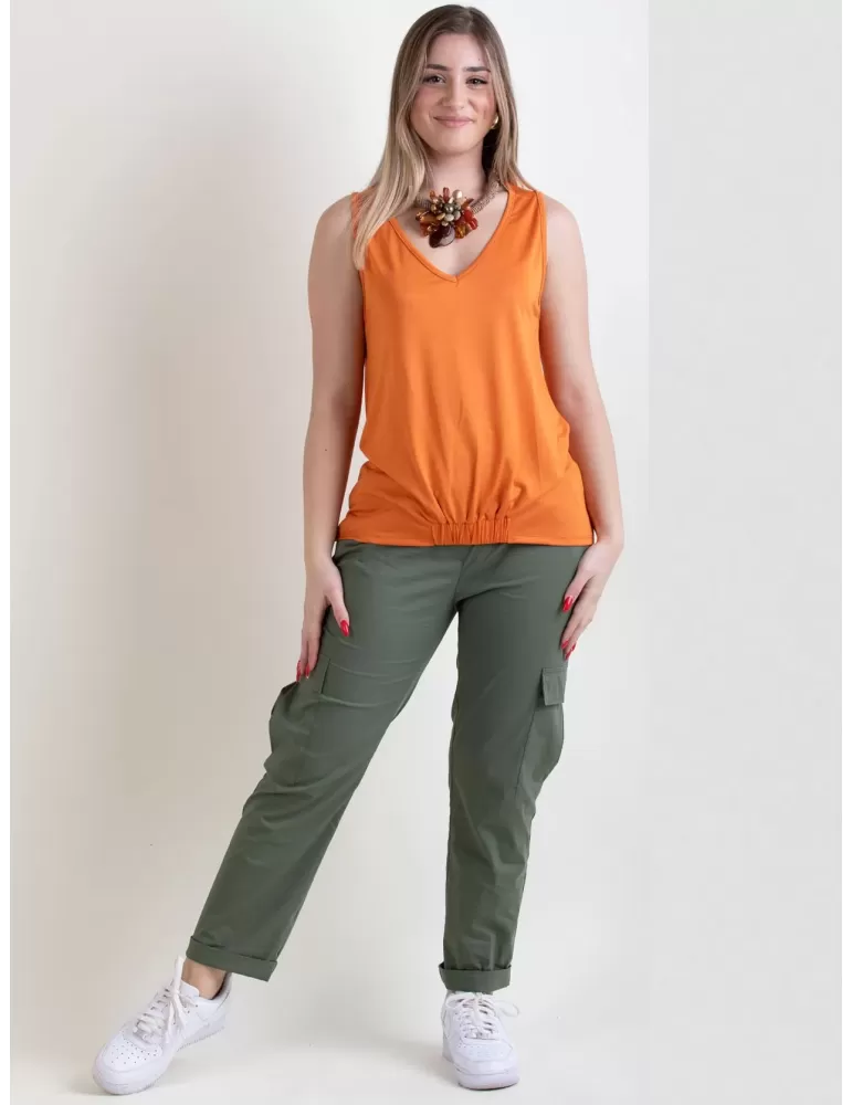 WNT Collection plain orange viscose tank top