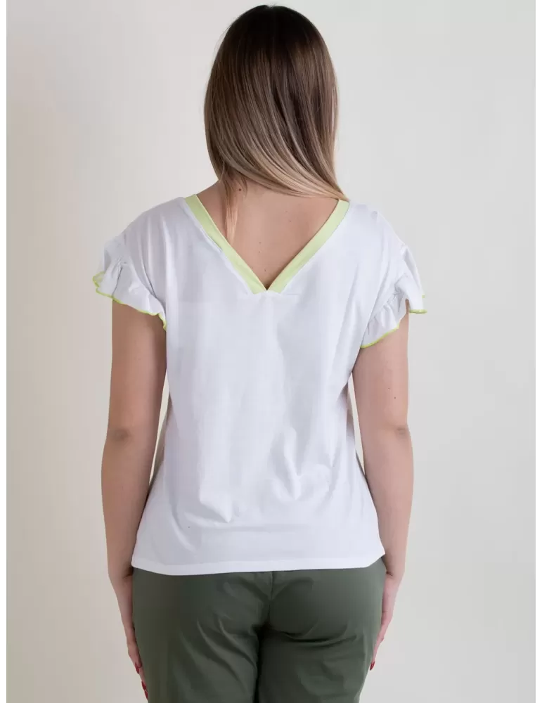 WNT white cotton t-shirt with lime embroidery