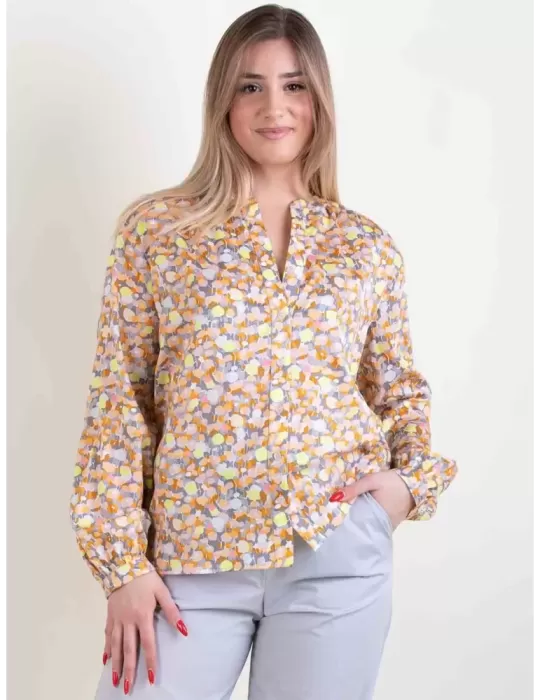 Amethist pearl grey flowers pattern cotton satin large shirt Amethist pearl grey flowers pattern cotton satin large shirt