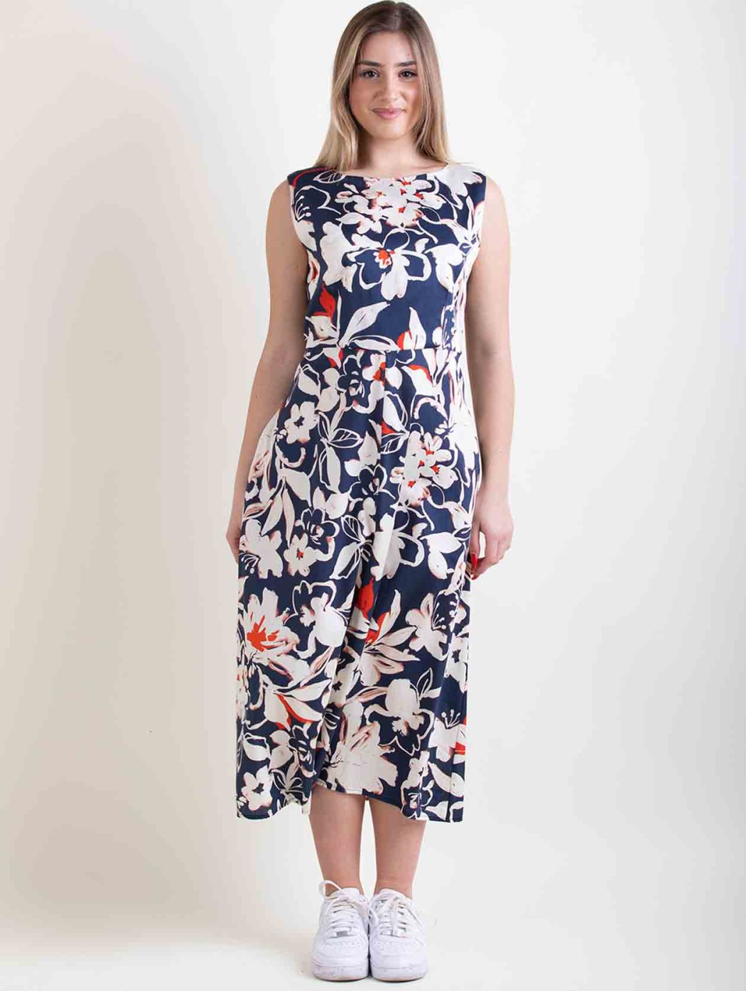 Amethist Italian Clothing | Blue and red cotton midi summer dress