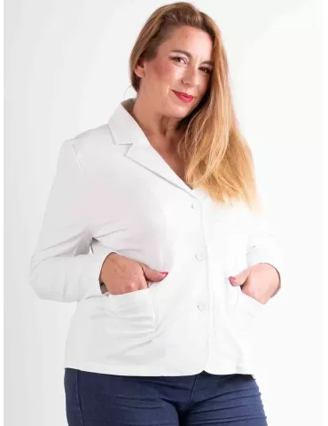 Riva Tricot white cotton fleece blazer jacket with pockets 2