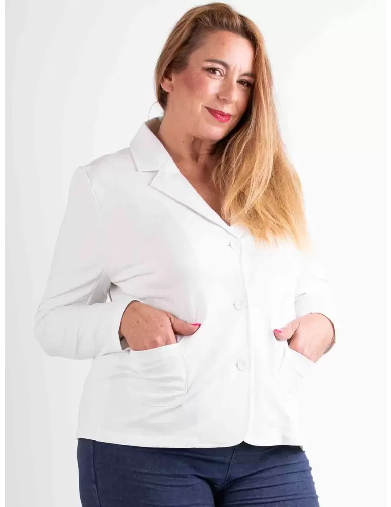 Riva Tricot white cotton fleece blazer jacket with pockets