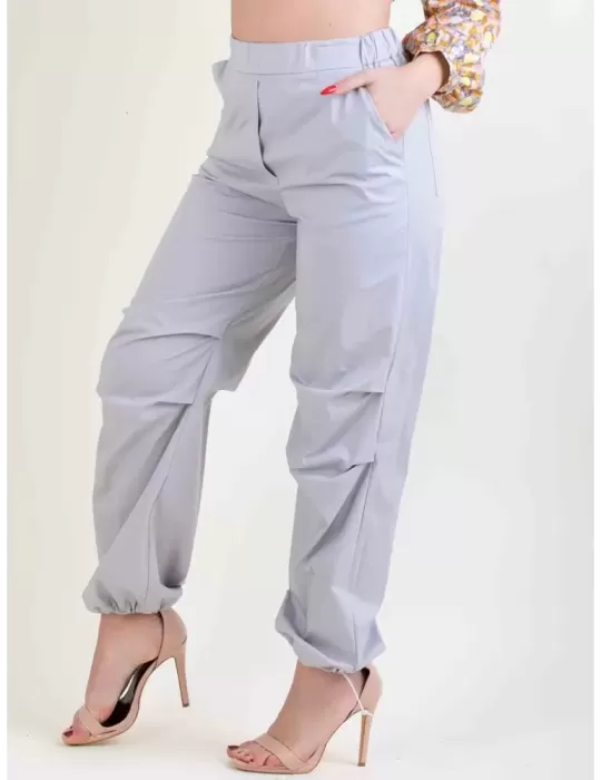 Pantaloni cargo in cotone grigio perla Amethist Abbracciavento boutique