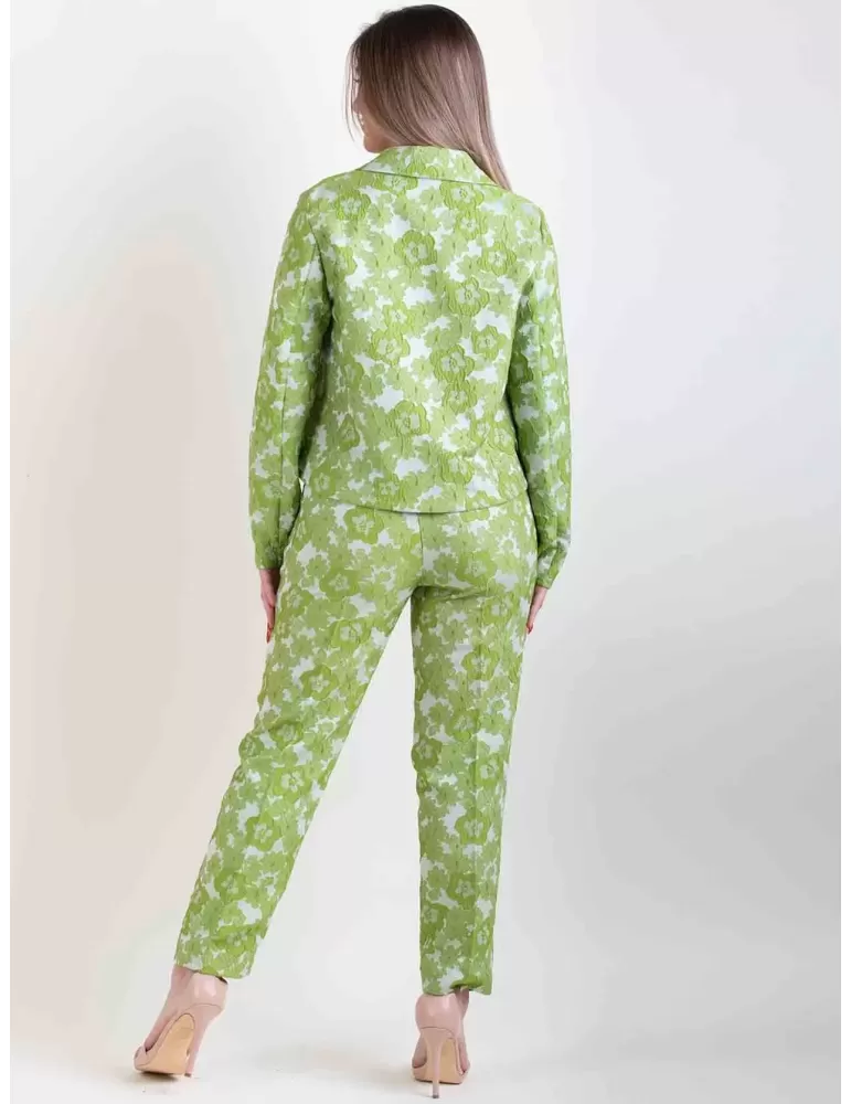 Giacca corta del tailleur broccato a fiori verde pistacchio | Amethist