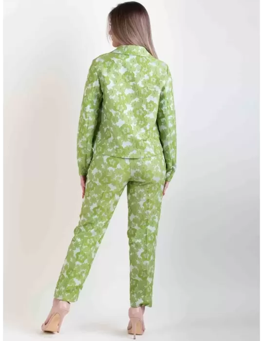 Giacca corta del tailleur broccato a fiori verde pistacchio | Amethist