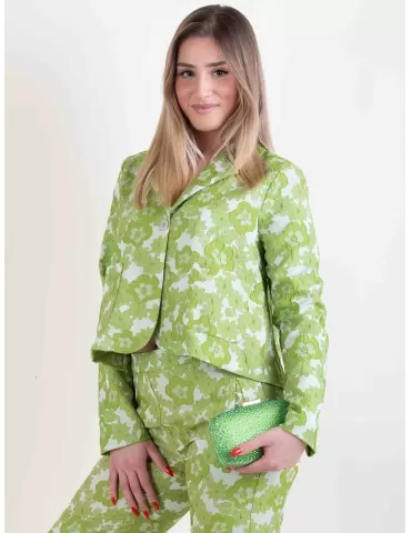 Amethist Italian Clothing | Pistachio green brocade silk short jacket 2