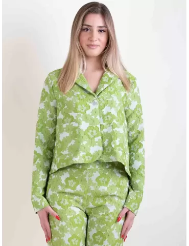 Amethist Italian Clothing | Pistachio green brocade silk short jacket
