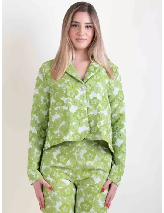 Amethist Italian Clothing | Pistachio green brocade silk short jacket Amethist Italian Clothing | Pistachio green brocade silk short jacket