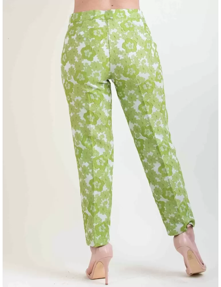 Amethist green flowers brocade silk cigarette trousers