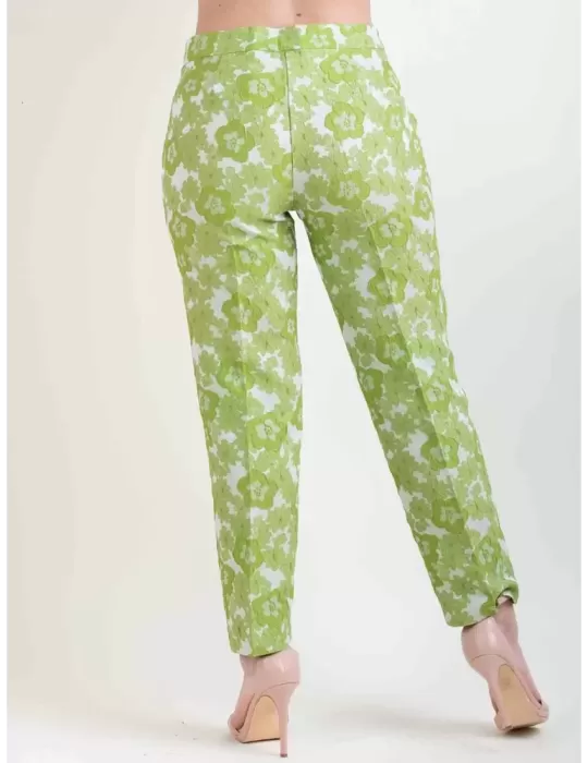 Amethist green flowers brocade silk cigarette trousers