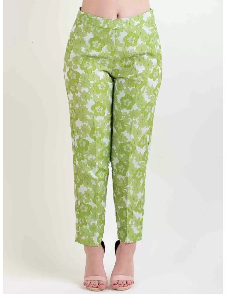 Amethist green flowers brocade silk cigarette trousers Amethist green flowers brocade silk cigarette trousers