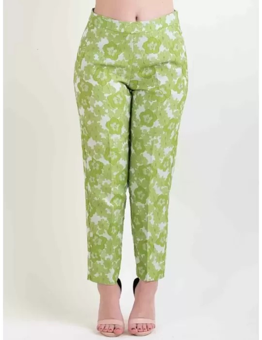 Amethist green flowers brocade silk cigarette trousers Amethist green flowers brocade silk cigarette trousers