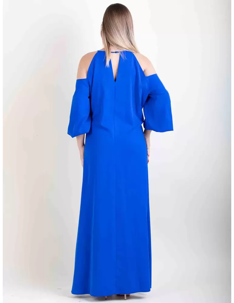 Royal blue romantic long formal dress sleeves front split plus size fit
