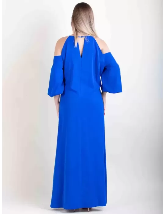 Royal blue romantic long formal dress sleeves front split plus size fit