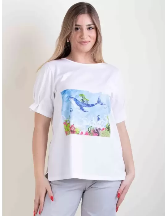 T-shirt bianca cotone maniche palloncino Frida Madè T-shirt bianca cotone maniche palloncino Frida Madè