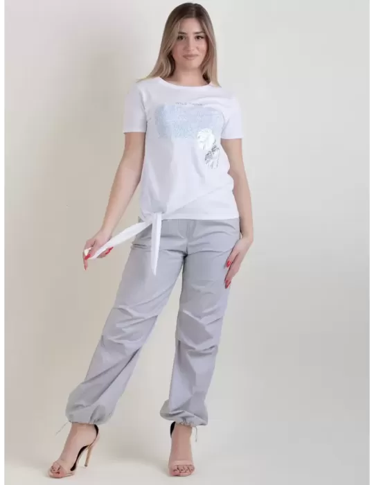 WNT white cotton t-shirt light blue and silver printed