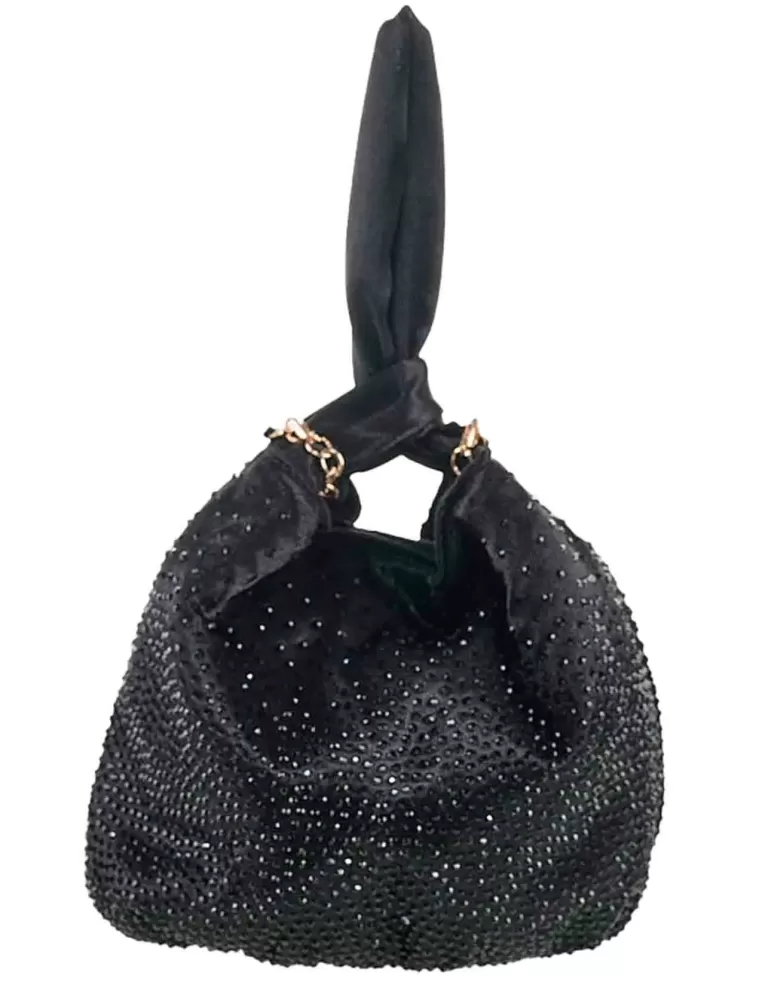 Black silk wrist bag with a rhinestones cascade Anna Cecere acd022