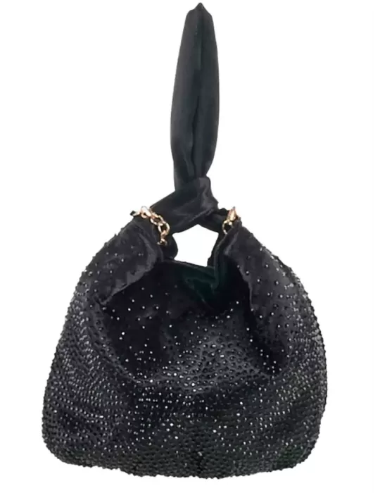 Black silk wrist bag with a rhinestones cascade | Anna Cecere acd022 Black silk wrist bag with a rhinestones cascade | Anna Cecere acd022