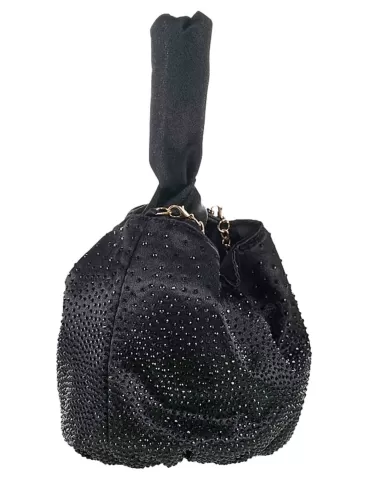 Black silk wrist bag with a rhinestones cascade | Anna Cecere acd022 2