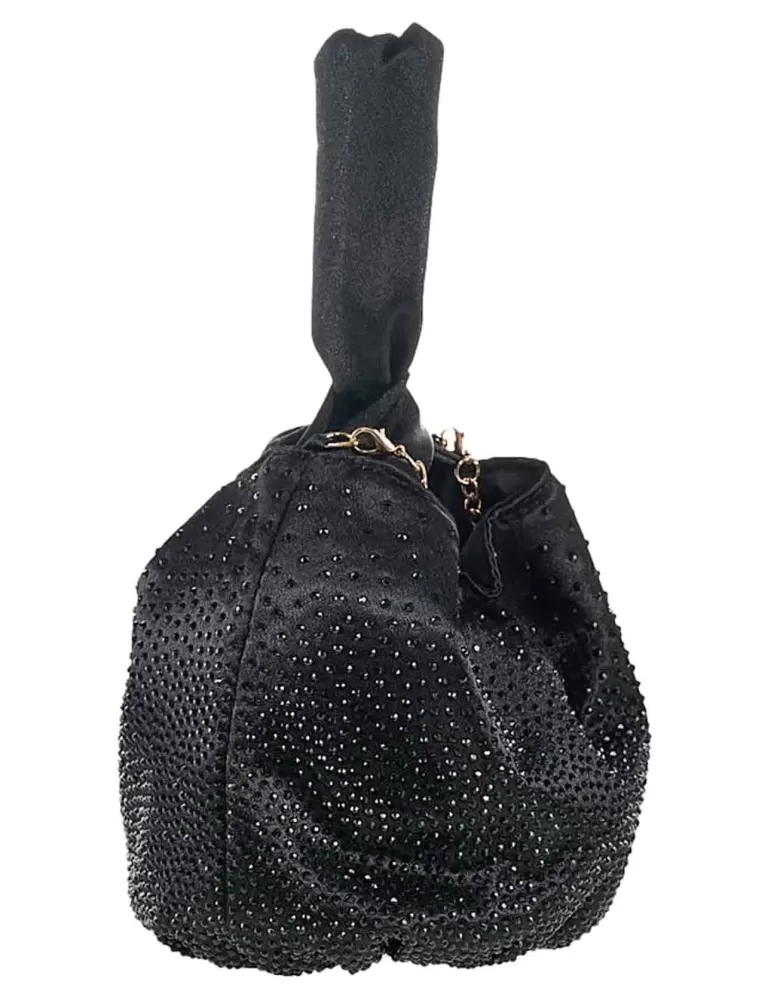 Black silk wrist bag with a rhinestones cascade | Anna Cecere acd022