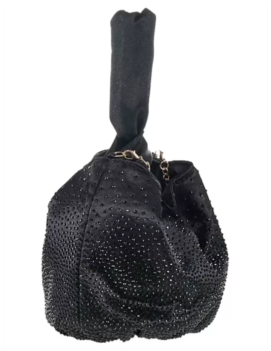 Anna Cecere bags | Borsa sacchetto da polso in raso nero con strass