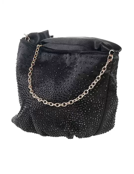 Anna Cecere bags | Borsa sacchetto da polso in raso nero con strass