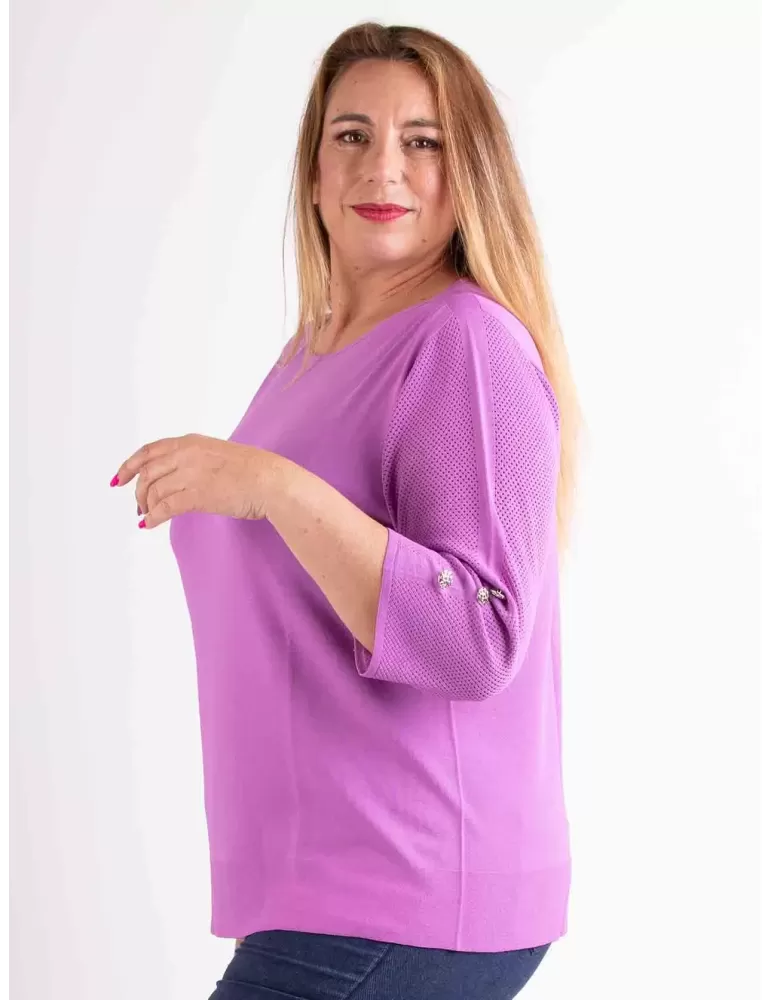 Maglia lilla filato sottile maniche traforate fino tg 54 | Riva Tricot