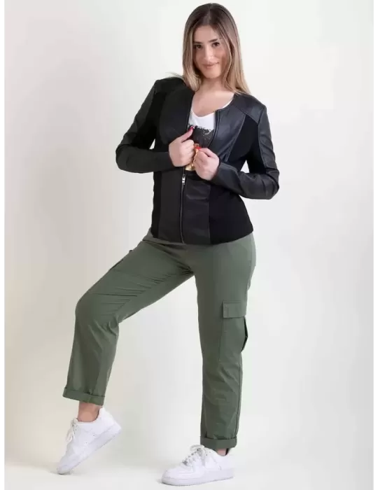 Giacca nera blazer chanellina in eco pelle nera Rubamori fino alla 3XL