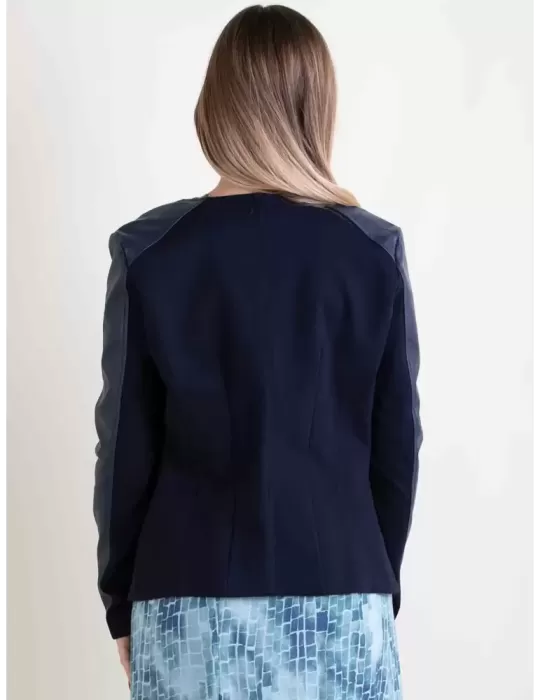 Rubamori plus size dark blue faux leather roundneck jacket