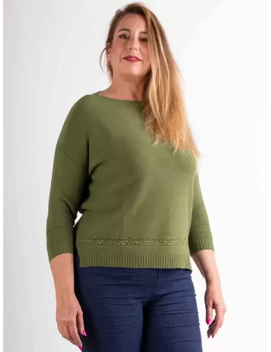 Riva Tricot 2024 | Maglione cotone cotone verde militare con intarsio Riva Tricot 2024 | Maglione cotone cotone verde militare con intarsio